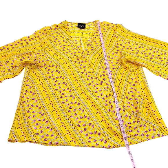 W5 Yellow Black White & Purple Floral Print Wrap Front Blouse, Size XL - Picture 5 of 8